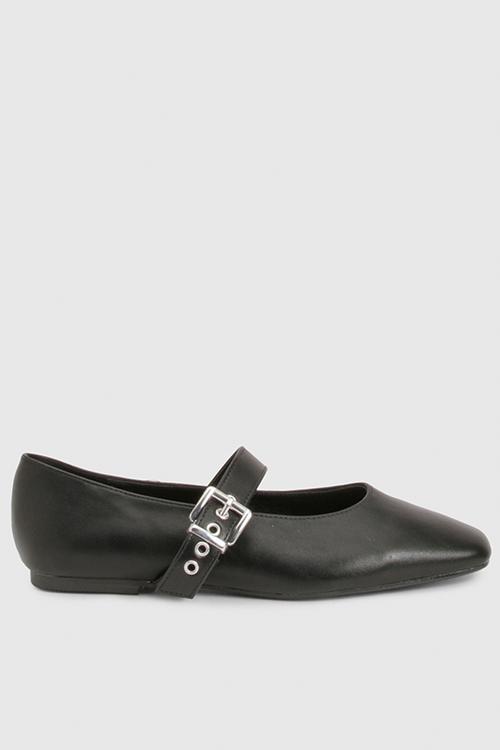 Buckle detail mary jane ballet flats - black