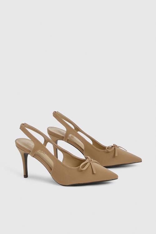 Wide fit bow slingback court shoes - mocha