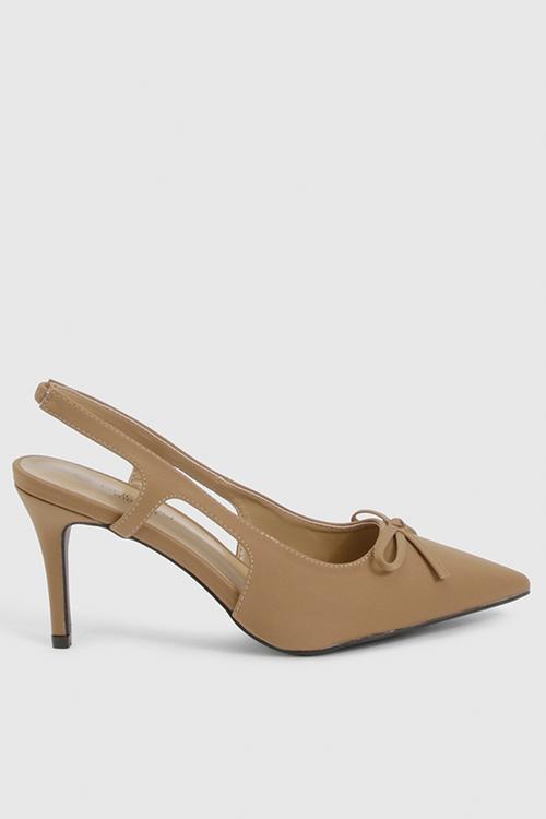 Wide fit bow slingback court shoes - mocha