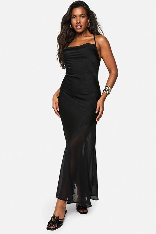 Satin and chiffon mix slip dress - black