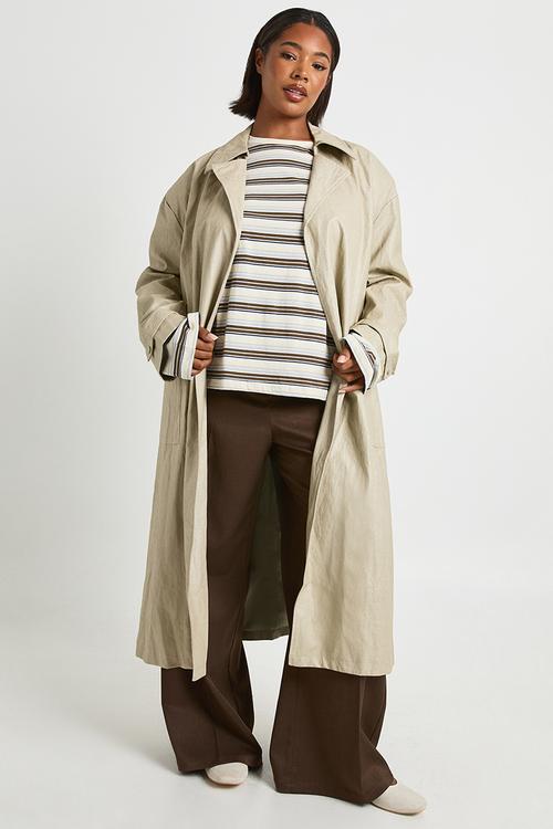 Plus vintage look faux leather trench coat - stone
