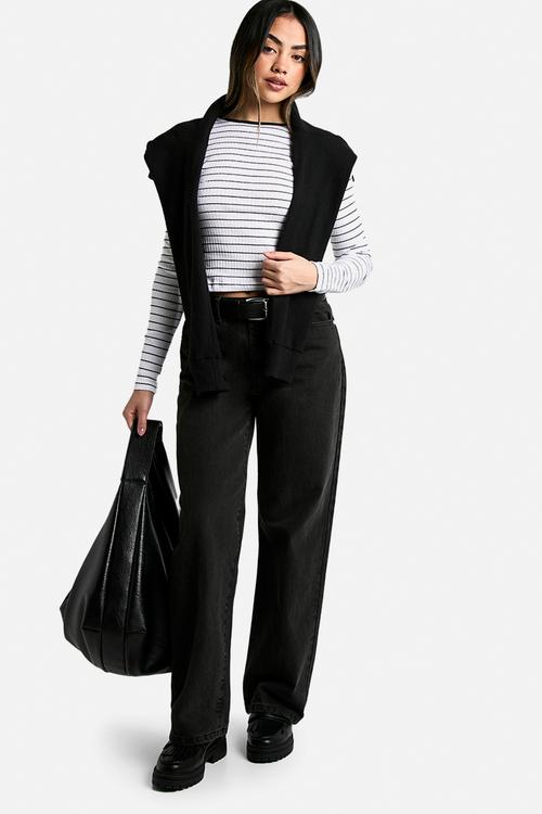 Stripe rib long sleeve top - white