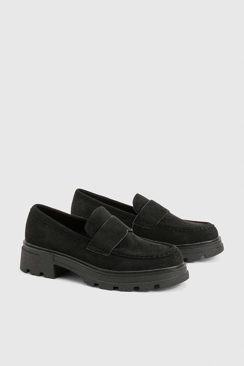 Faux suede chunky loafers - black