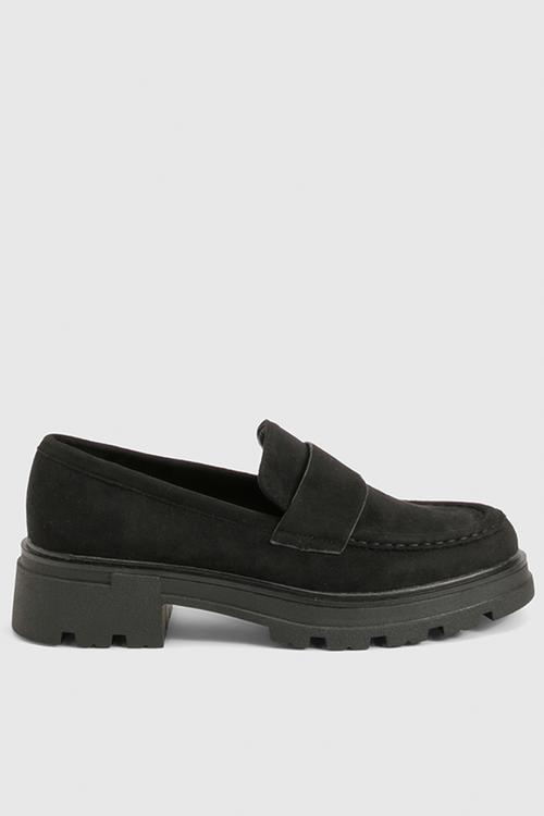 Faux suede chunky loafers - black