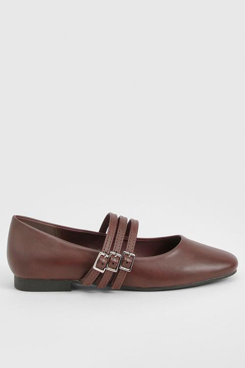 Triple strap mary jane ballet flats - burgundy