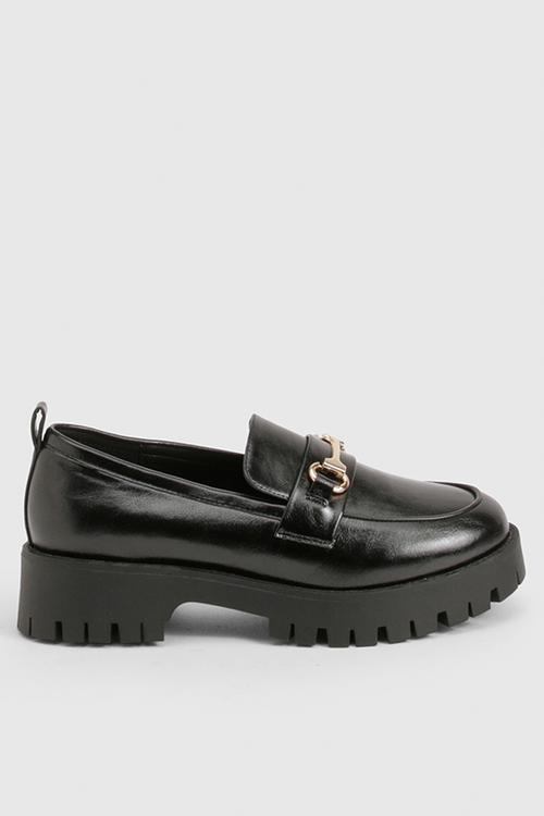 Wide fit chunky crinkle loafers - black