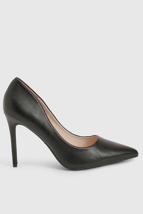 Faux leather stiletto court heels - black