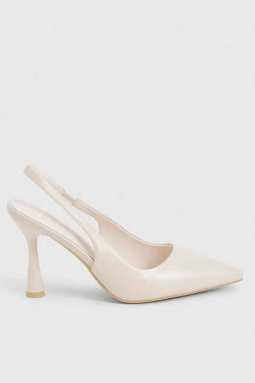 Slingback pointed stiletto court heels - ecru