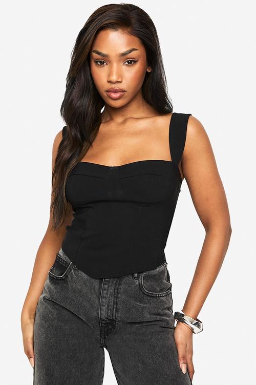 Dip Hem Bust Cup Denim Corset - Washed Grey