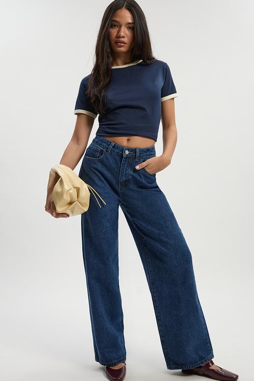 Basic high waist wide leg jean - mid blue