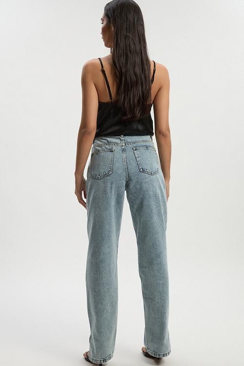 Basic high waist split hem straight leg jean - light blue