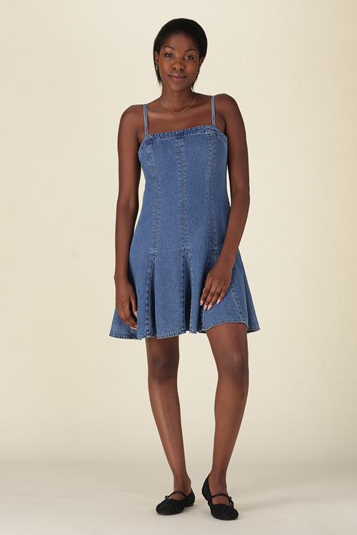 Denim godet dress - godet all day