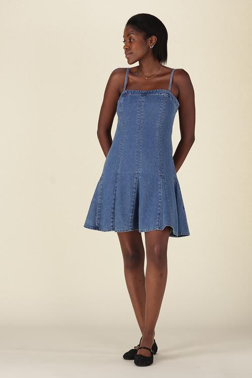 Denim godet dress - godet all day