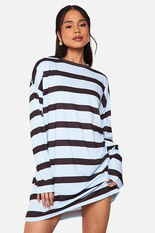 Oversized stripe t shirt dress - powder blue