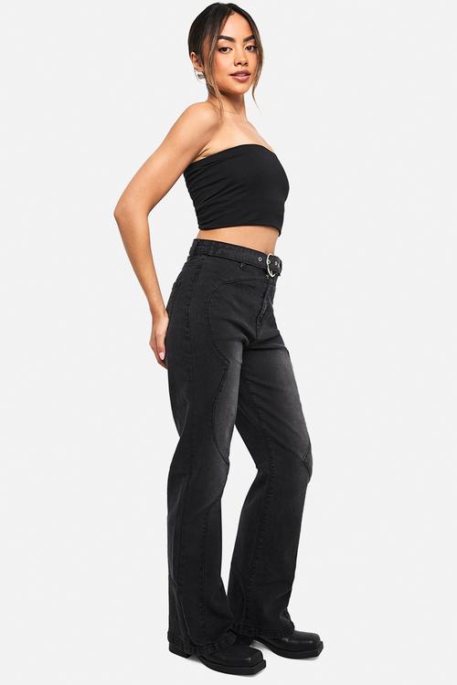 Belted western detail denim jean - washed black
