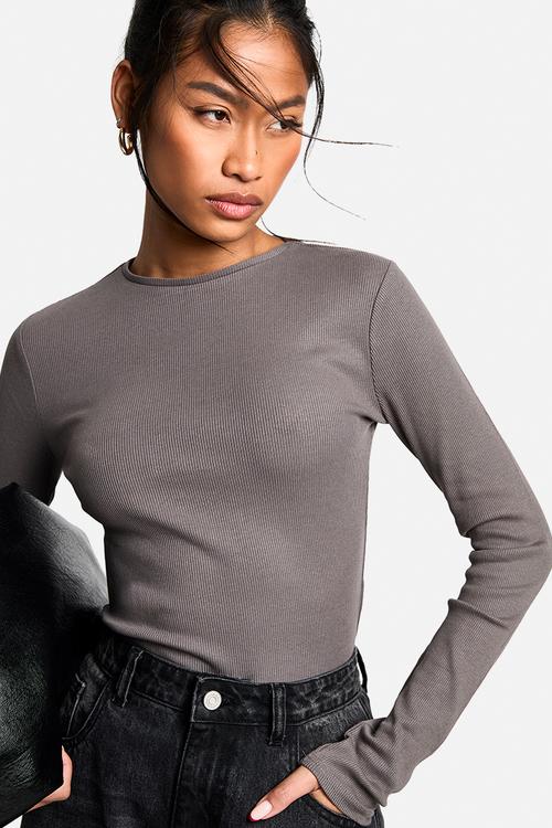 Boohoo basics 2 pack crew neck long sleeve bodysuit - charcoal