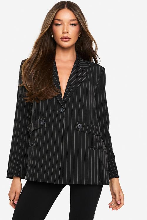 Pocket detail oversized boxy blazer - black