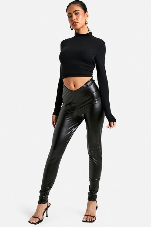 Pu ruched bum legging - true black