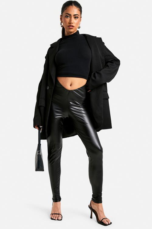 Pu ruched bum legging - true black