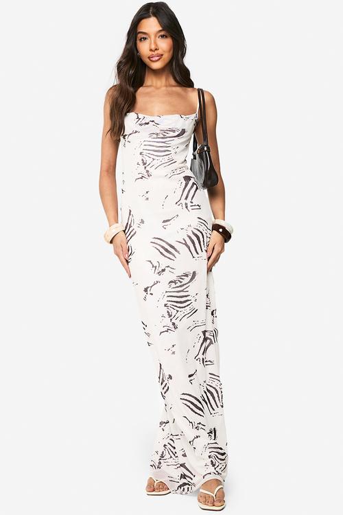 Mesh animal cowl maxi dress - stone