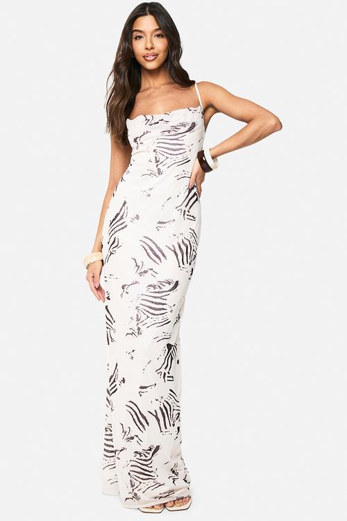 Mesh animal cowl maxi dress - stone
