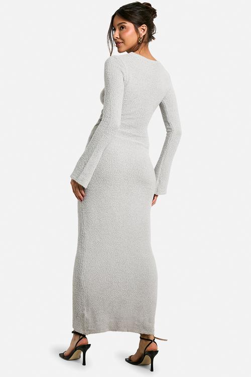 Neck detail boucle maxi dress - grey
