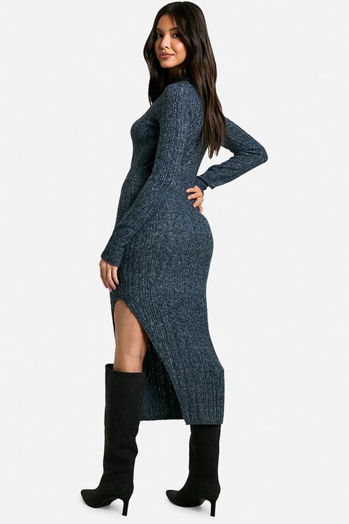 Marl knitted midaxi dress - navy