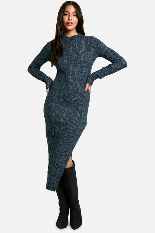 Marl knitted midaxi dress - navy