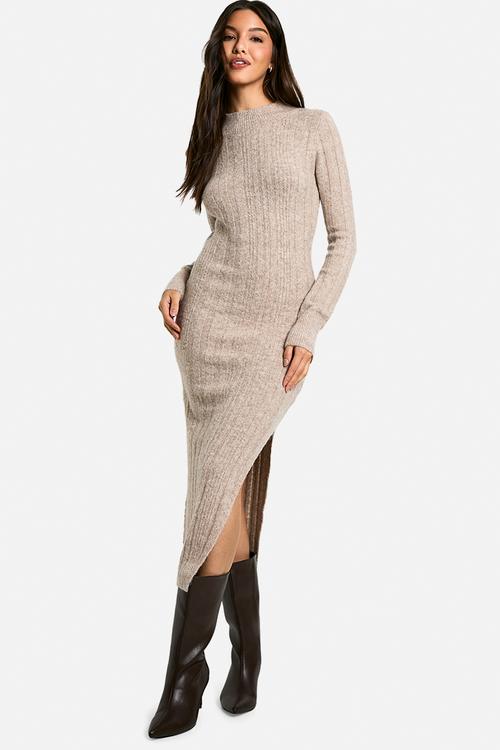 Marl knitted midaxi dress - stone