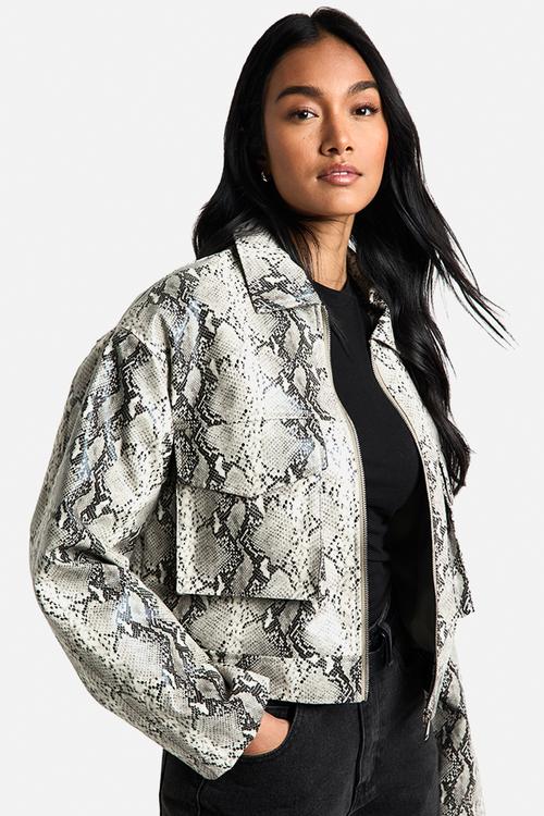 Snake print faux leather jacket - grey