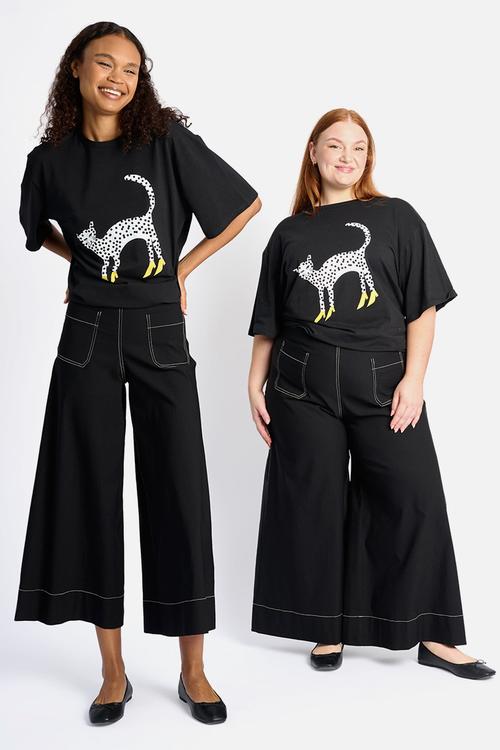 Stretch Wide Leg Cropped Pants - Black Contrast