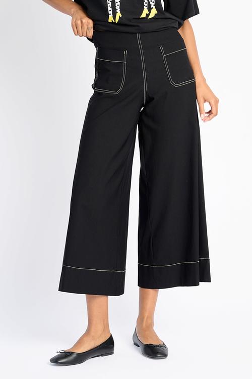 Stretch Wide Leg Cropped Pants - Black Contrast