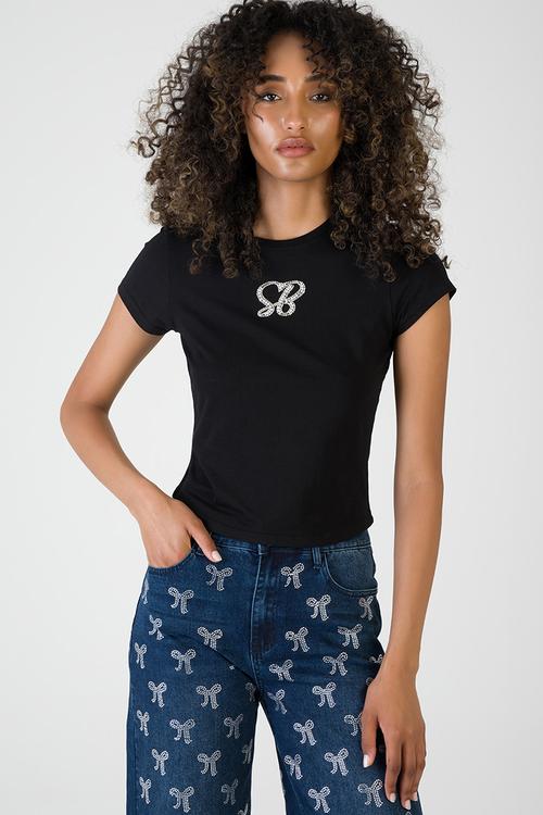 For The Story: T-shirt With Pearl Branded Transfer - Black