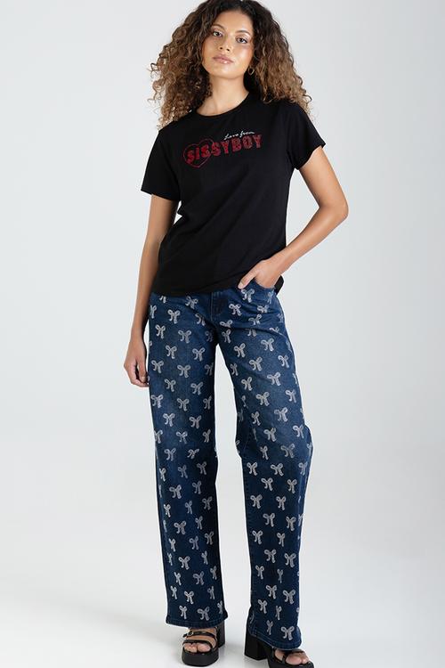 My Forever Type: T-shirt With Red Heart Branded Transfer - Black
