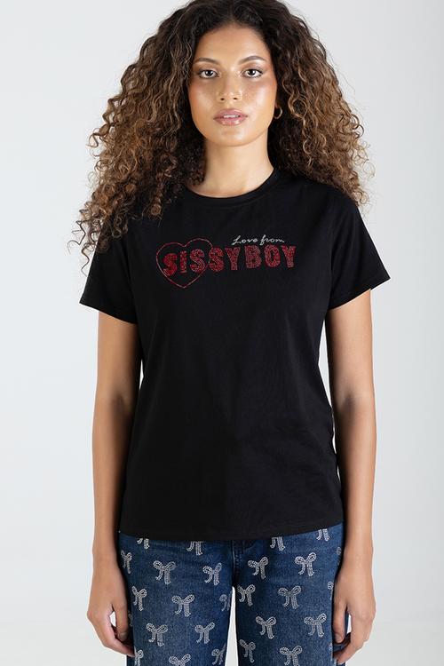 My Forever Type: T-shirt With Red Heart Branded Transfer - Black