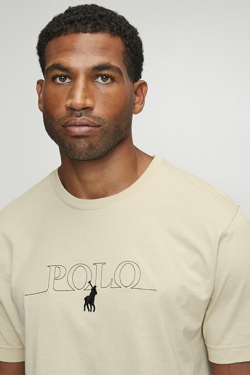 Pratt Embroidered Logo Short sleeve Tee - Stone