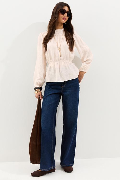 Vde shelly shirred crew neck blouse  - white