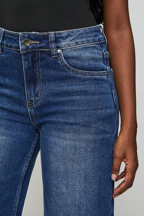 Mid waist wide leg denim jean - dark wash denim
