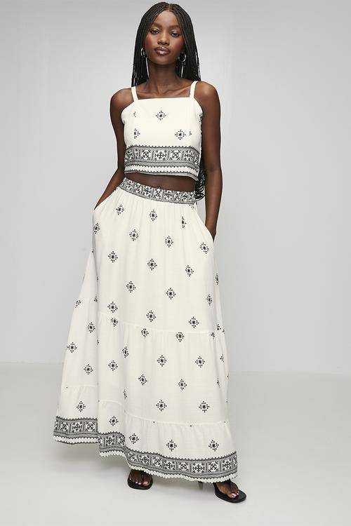 Crop Top With Maxi Skirt Set - Cream
