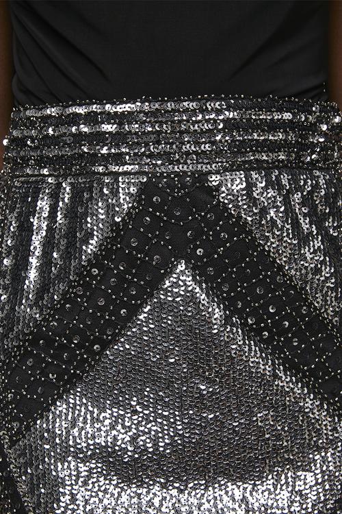 Sequin Mini Skirt With Pattern Detail Fully Lined - Silver