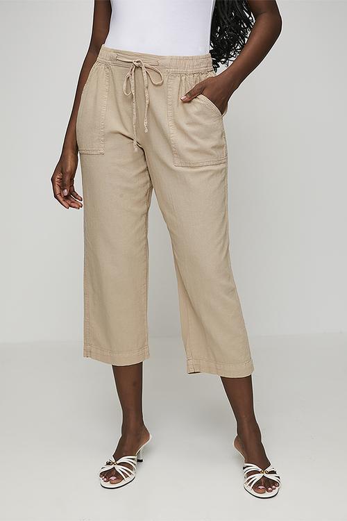Drawcord Easy Wearing Straight Leg Pant - Beige