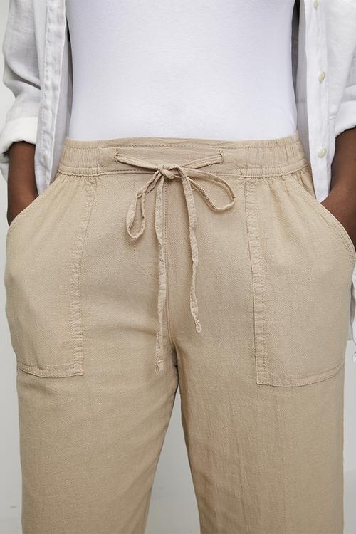 Drawcord Easy Wearing Straight Leg Pant - Beige