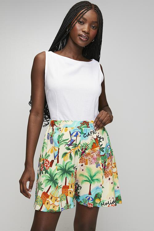 High Waist Easy Wearing Viscose Short - Multi