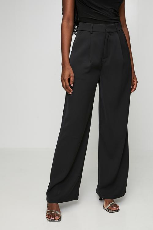 High Waisted Plain Front Suiting Trouser With Extra Length - Black
