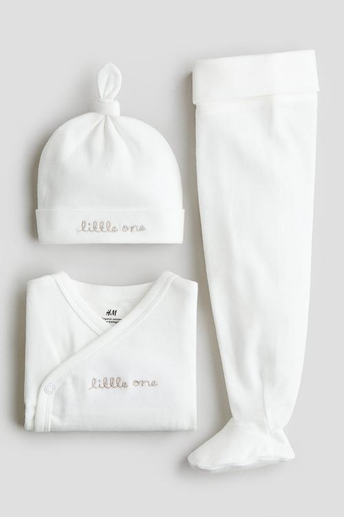 3-Piece cotton jersey set - white/little one