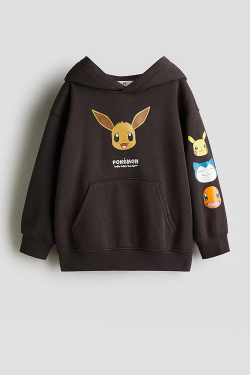 Printed hoodie - dark brown pokémon