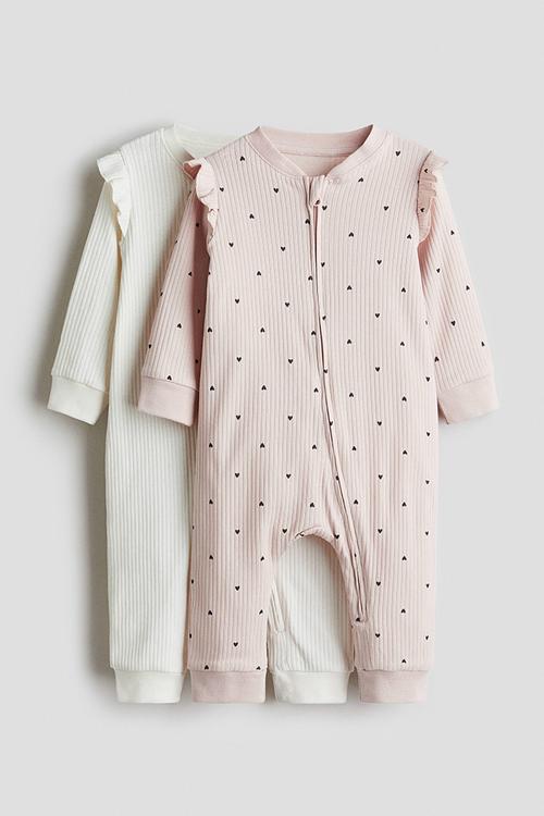 2-Pack cotton sleepsuits - white & light pink