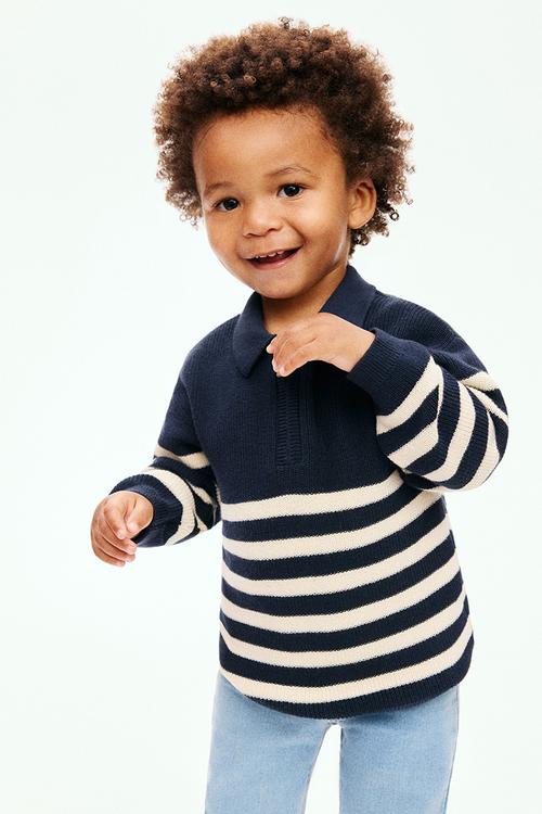Cotton polo jumper - navy blue/striped 