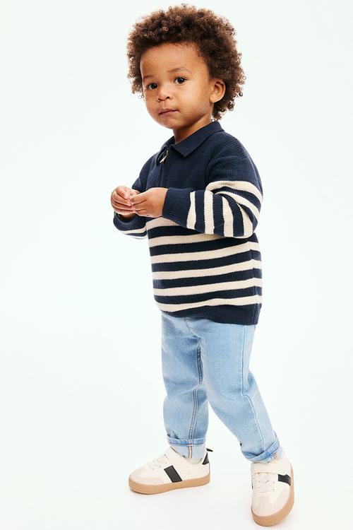 Cotton polo jumper - navy blue/striped 