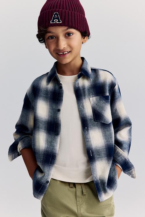Cotton flannel shirt - grey checked 